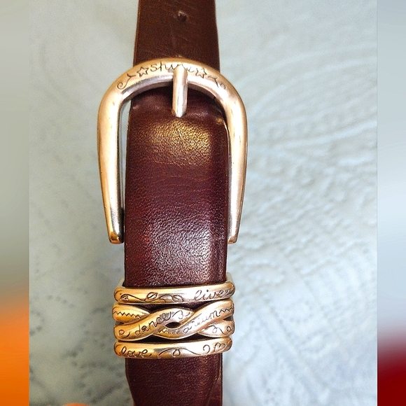VTG 90's Brighton brown leather belt with engraved silver-tone buckle - Picture 5 of 13
